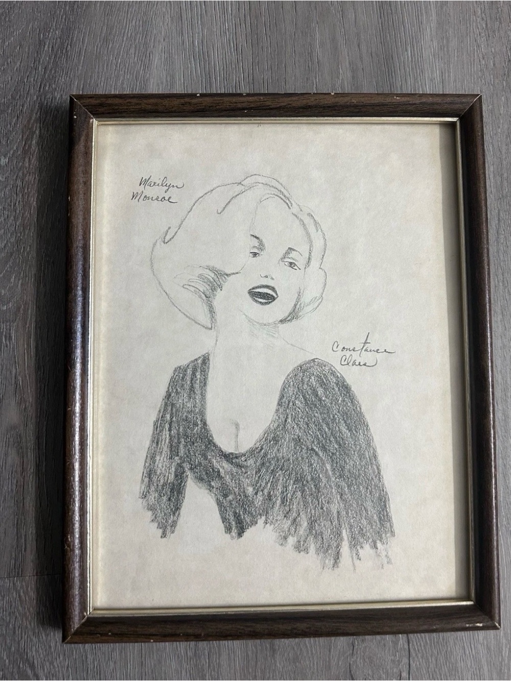 Original Pencil Drawing of Marilyn Monroe by Artist Constance Claes - Framed Art